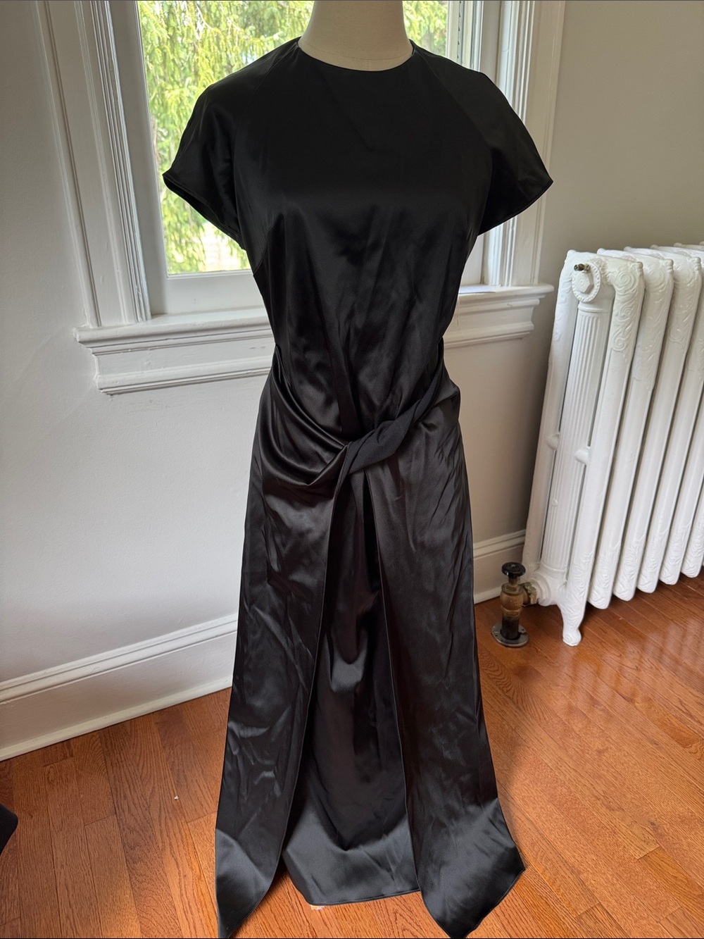 NWOT Rosetta Getty Black Satin Twist-Detail Maxi Dress